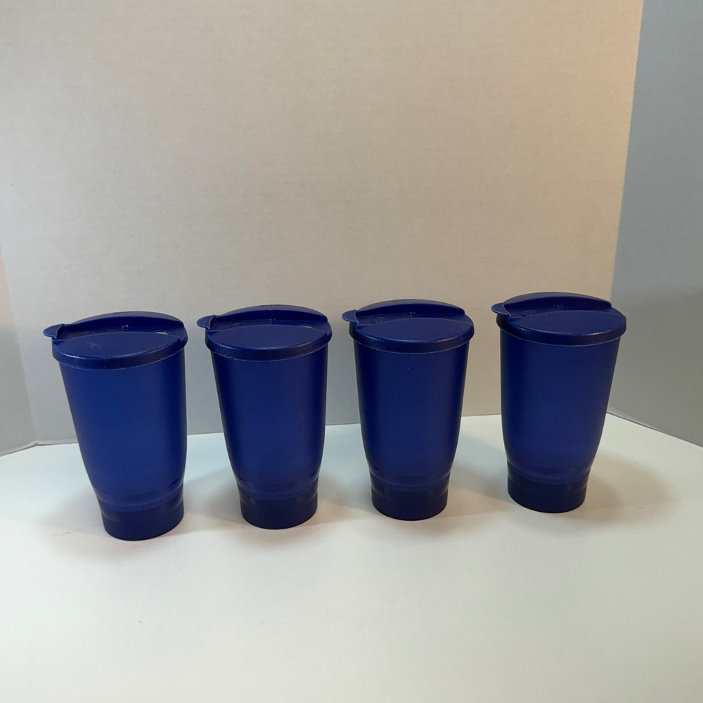 Ziploc Tumbler Set 18oz Cobalt Blue Plastic Travel Cups Spill-Proof Lids 4 Pack